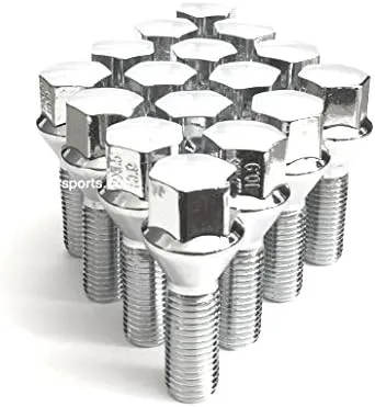 12x1.25 Acorn Lug Bolt Chrome Heat Treated Conical Seat Wheels Rims (12mmx1.25 Thread Size) 17mm Hex (20 Pieces) (28mm Shank)