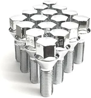 12x1.25 Acorn Lug Bolt Chrome Heat Treated Conical Seat Wheels Rims (12mmx1.25 Thread Size) 17mm Hex (20 Pieces) (28mm Shank)