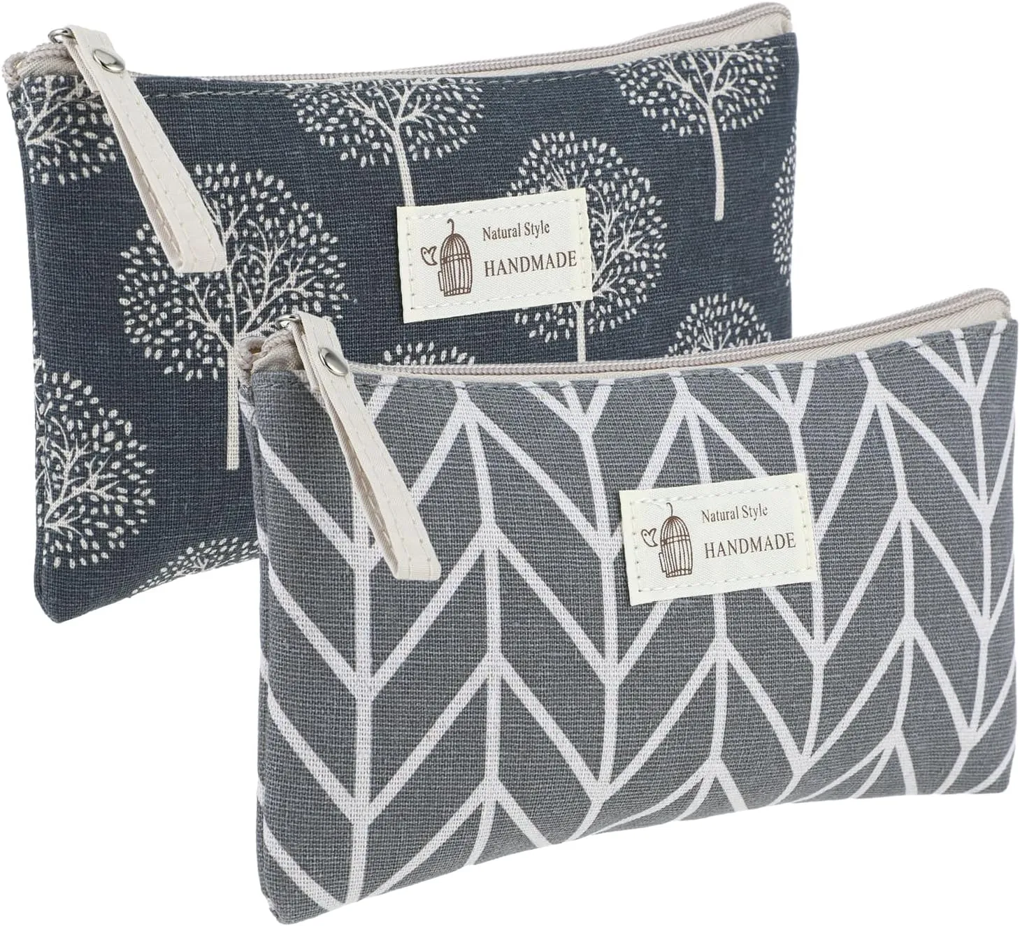2 Pieces Canvas Cosmetic Bag, Cosmetic Bags for Women, Makeup Bag Organizer Small Mini Makeup Pouch Travel Cosmetic Bag Skin Care Bag with Metal Zipper for Travel Toiletry Girls Gift