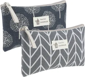 2 Pieces Canvas Cosmetic Bag, Cosmetic Bags for Women, Makeup Bag Organizer Small Mini Makeup Pouch Travel Cosmetic Bag Skin Care Bag with Metal Zipper for Travel Toiletry Girls Gift