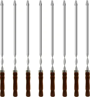 23.6 Inch Skewers for Kabobs 0.62 Inch Wide Kabob Skewer 8PCS Reusable Metal Skewers for Grilling Long Kebab Skewer Large Heavy Duty BBQ Sticks Stainless Steel Barbecue Sticks with Oak Handle
