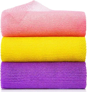 3 Pieces African Net Bath Sponge African Exfoliating African Scrubbing Long Net Rag African Wash Net Shower Body Scrubber, Yellow Pink Purple
