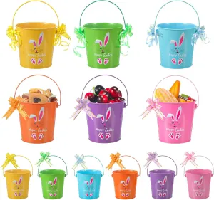 6" x 5.1" Small Metal Buckets with Handle and 60 Ribbons Colored Galvanized Buckets Party Favor Pails Decor for Candy Garden Flower Pots Pencill Holder Classrooms Vase flower(12 Pcs)