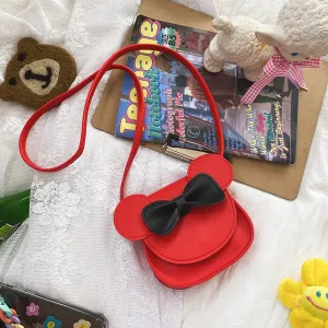 Adorable Bow Bear Crossbody Bag for Kids - Red Small Shoulder Bag 13*13*5cm