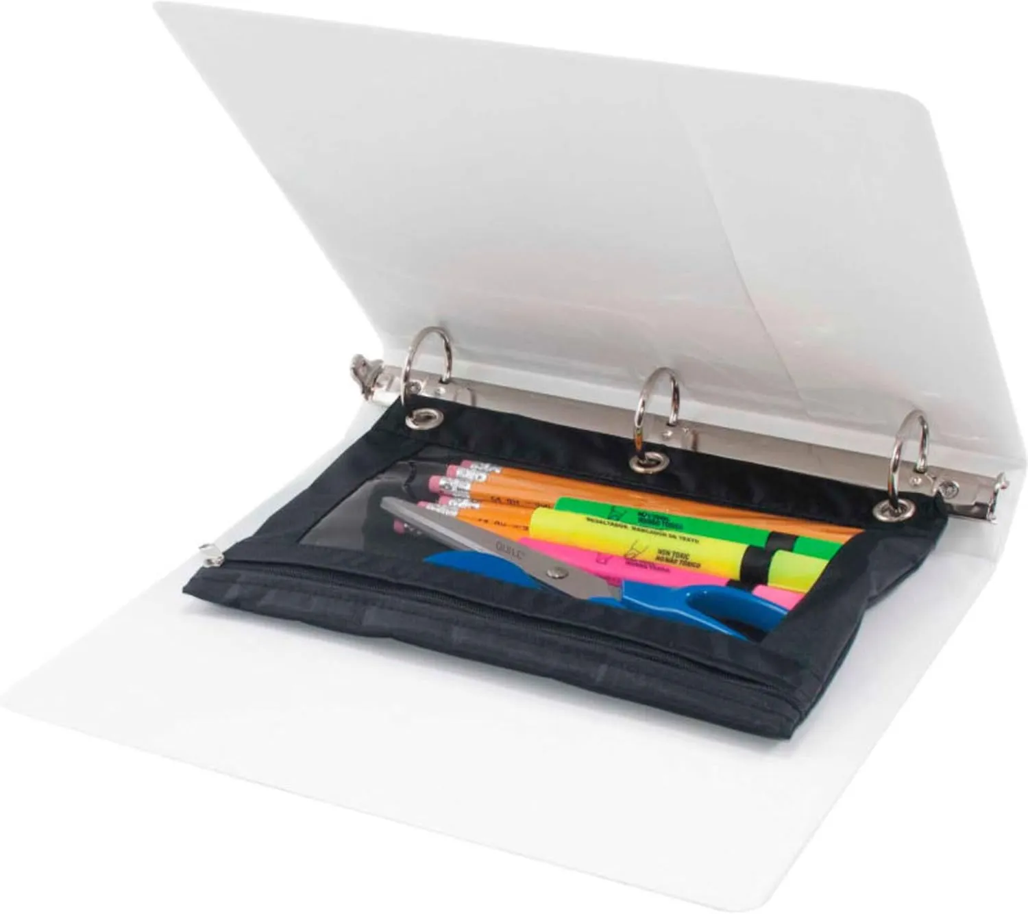 ADVANTUS Zippered Binder Pencil Pouch with Rivets, 7-3/8" x 10", Black with Clear Front, Pack of 3 (63067)