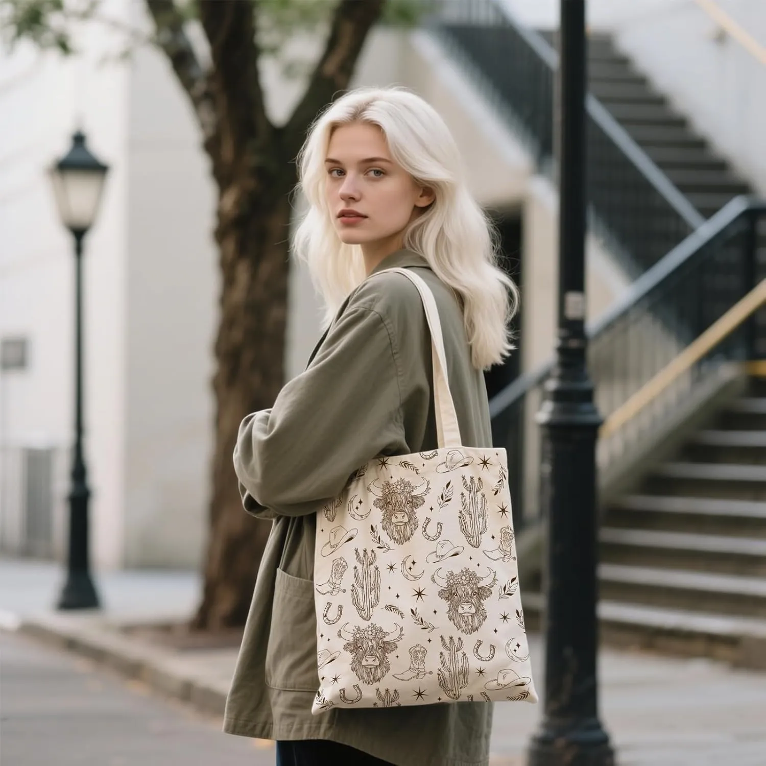 Aesthetic Canvas Tote Bag for Women - with Magnetic Snap Closure & Zipper Inner Pocket Reusable Totes Bag