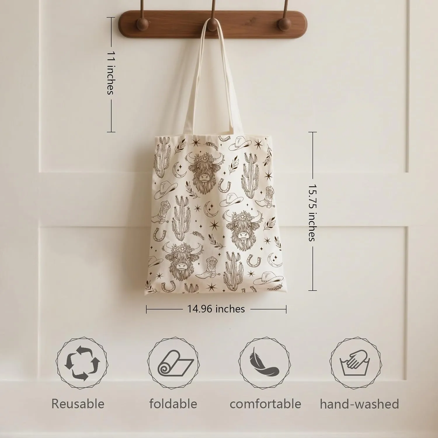 Aesthetic Canvas Tote Bag for Women - with Magnetic Snap Closure & Zipper Inner Pocket Reusable Totes Bag