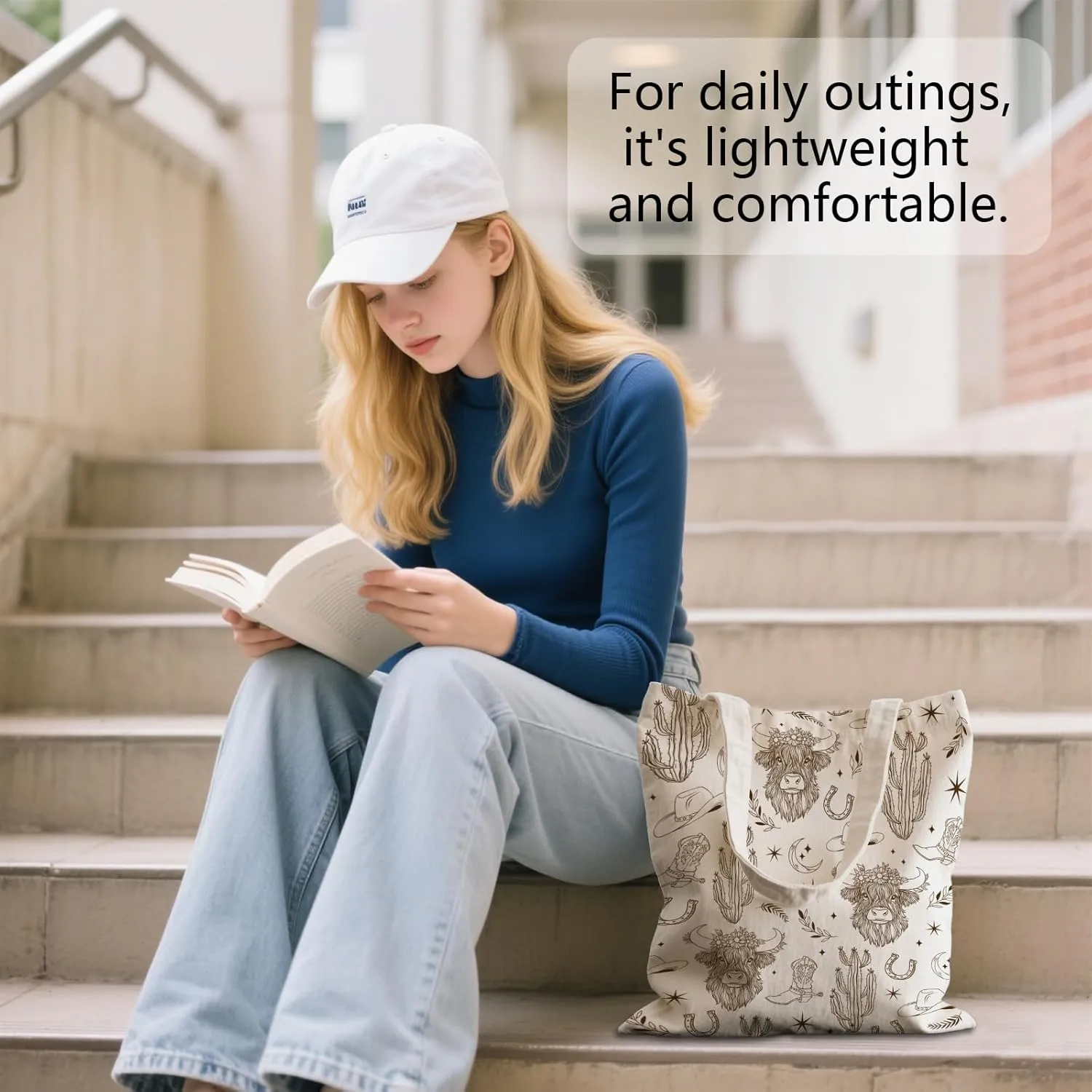 Aesthetic Canvas Tote Bag for Women - with Magnetic Snap Closure & Zipper Inner Pocket Reusable Totes Bag
