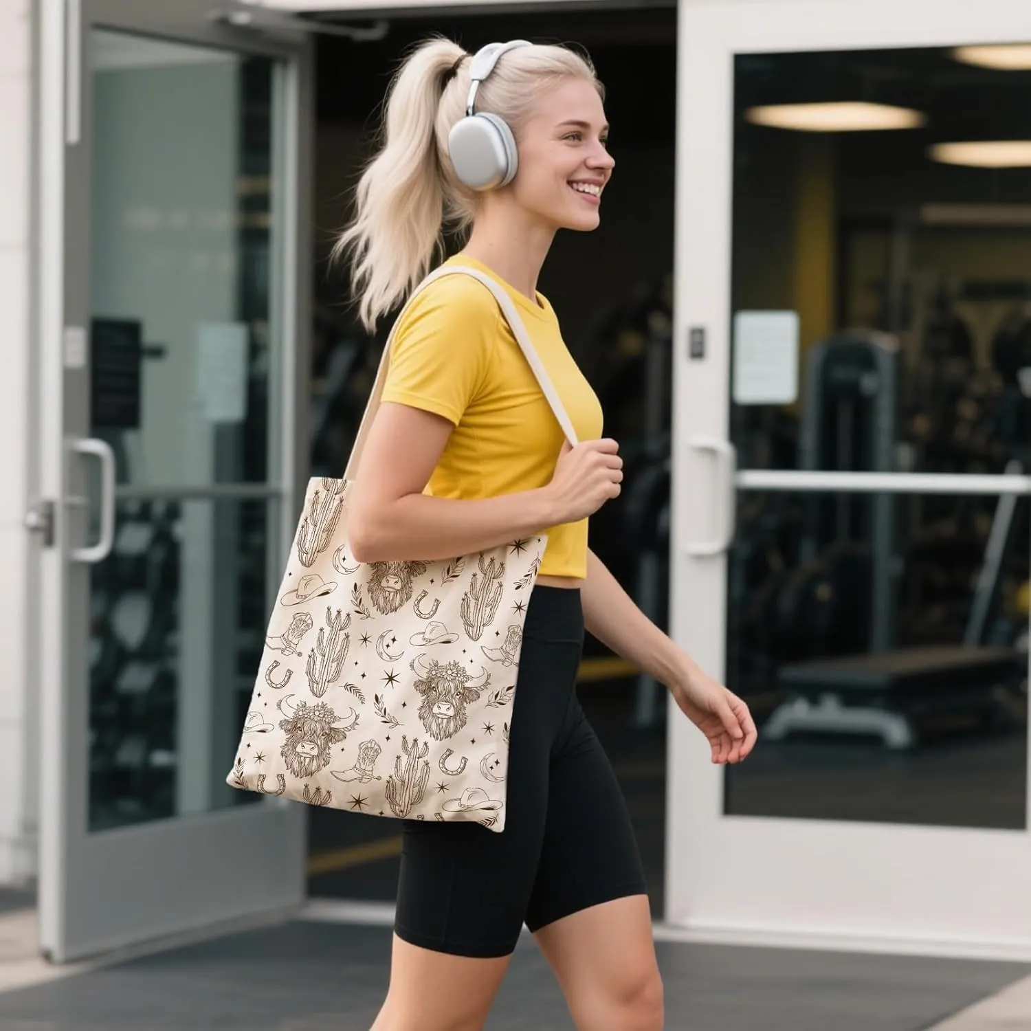 Aesthetic Canvas Tote Bag for Women - with Magnetic Snap Closure & Zipper Inner Pocket Reusable Totes Bag