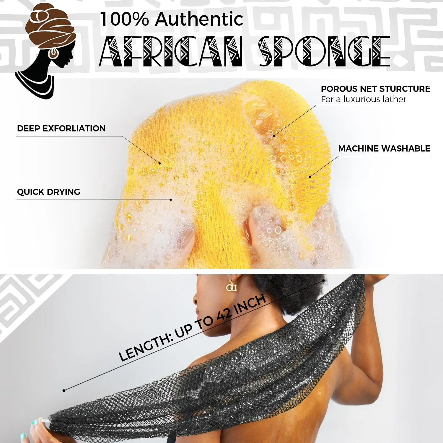 African Net Sponge Authentic - 2 Pieces Exfoliating Body Scrubber Bath Sponge York&Slate - Back Scrubber Washcloth for Shower - Real African Scrub Exfoliator Body Care Bathing Accessorie