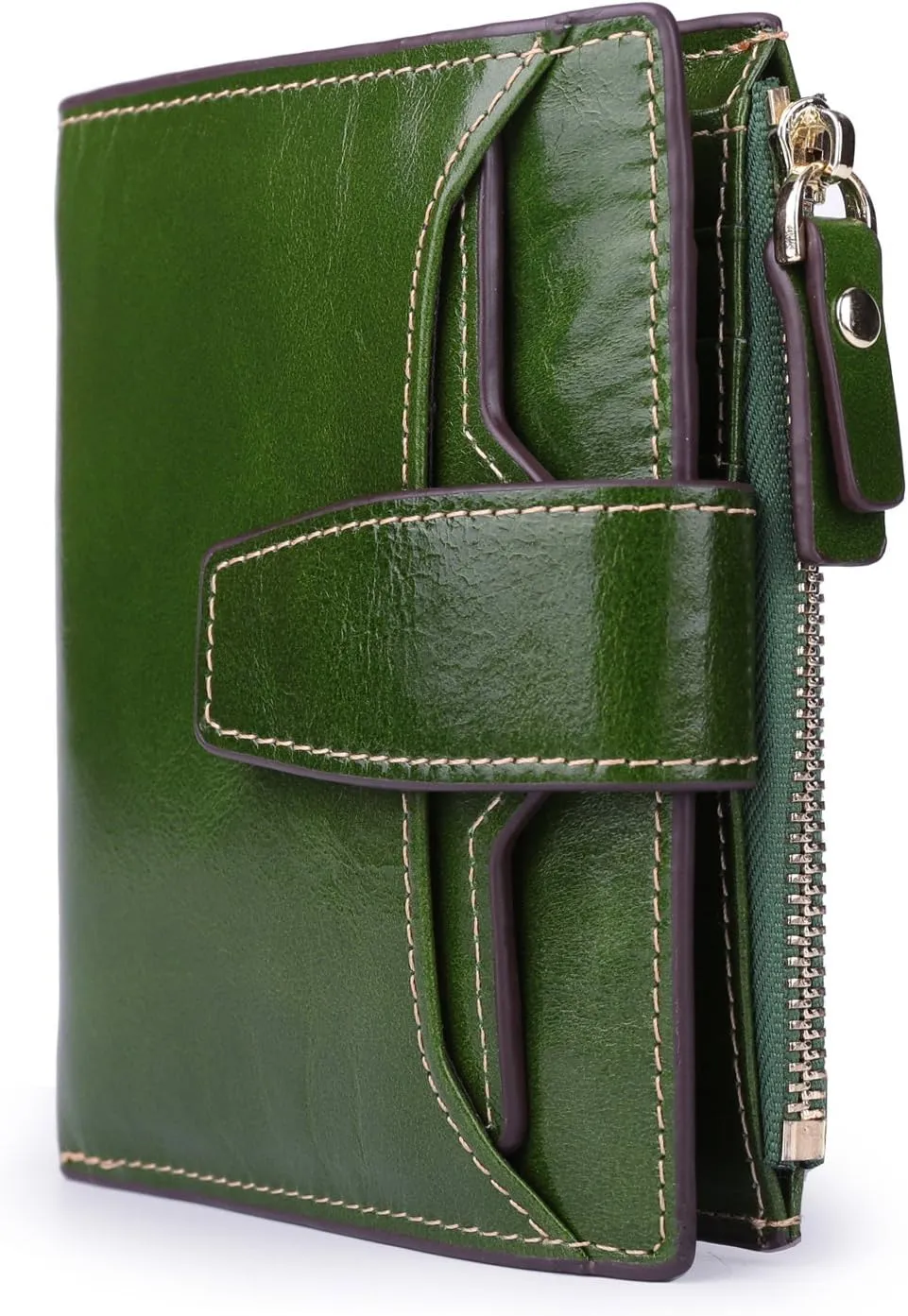 AINIMOER Women's RFID Blocking Leather Small Compact Bi-fold Zipper Pocket Wallet Card Case Purse with id Window
