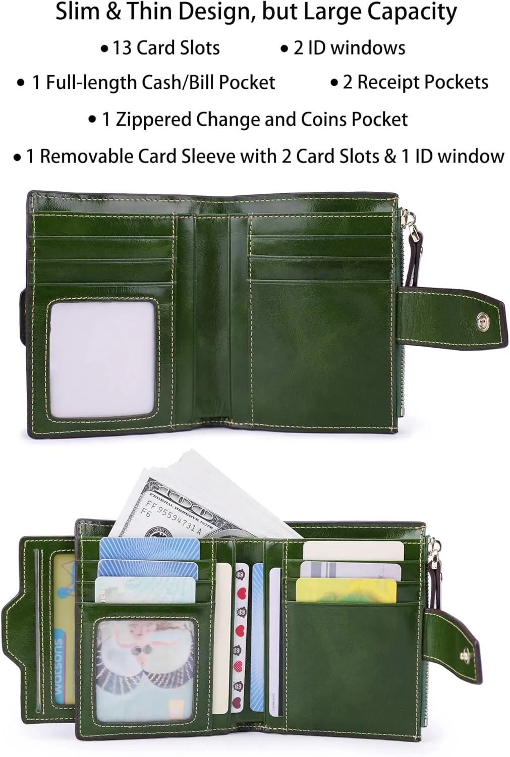 AINIMOER Women's RFID Blocking Leather Small Compact Bi-fold Zipper Pocket Wallet Card Case Purse with id Window