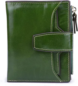 AINIMOER Women's RFID Blocking Leather Small Compact Bi-fold Zipper Pocket Wallet Card Case Purse with id Window