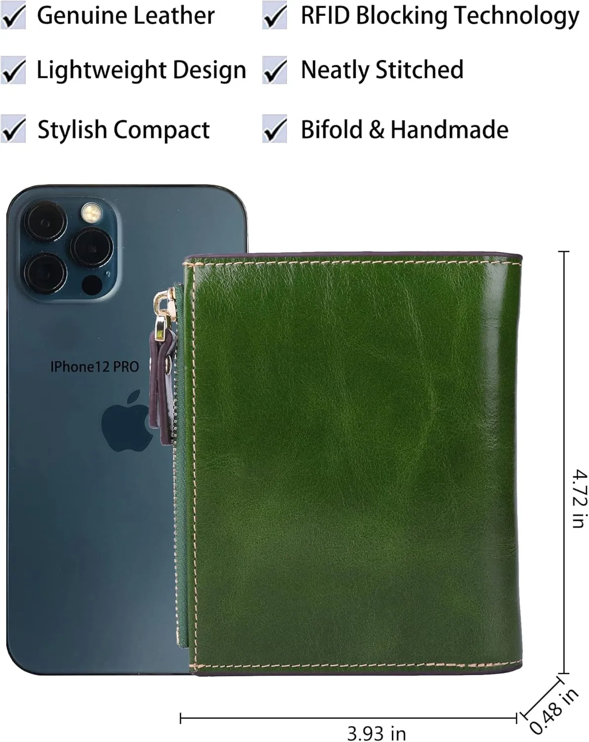 AINIMOER Women's RFID Blocking Leather Small Compact Bi-fold Zipper Pocket Wallet Card Case Purse with id Window