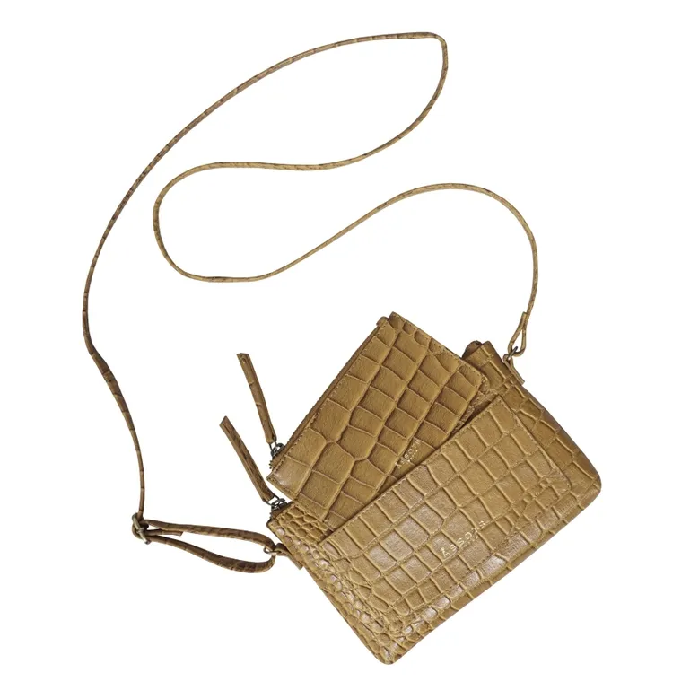 Aria Mustard Croc Real Leather Crossbody Bag & Wallet Set