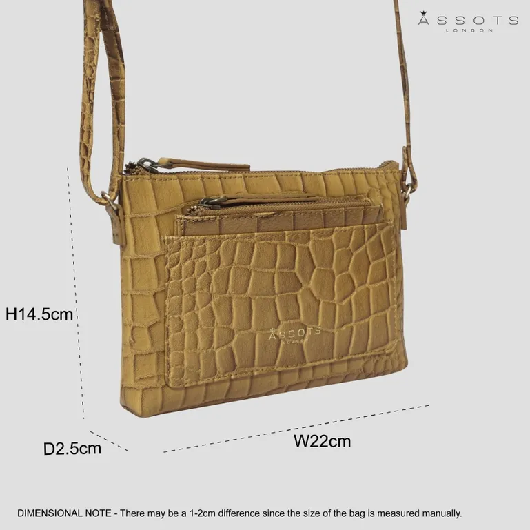 Aria Mustard Croc Real Leather Crossbody Bag & Wallet Set