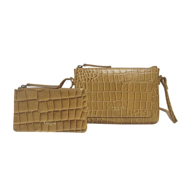 Aria Mustard Croc Real Leather Crossbody Bag & Wallet Set