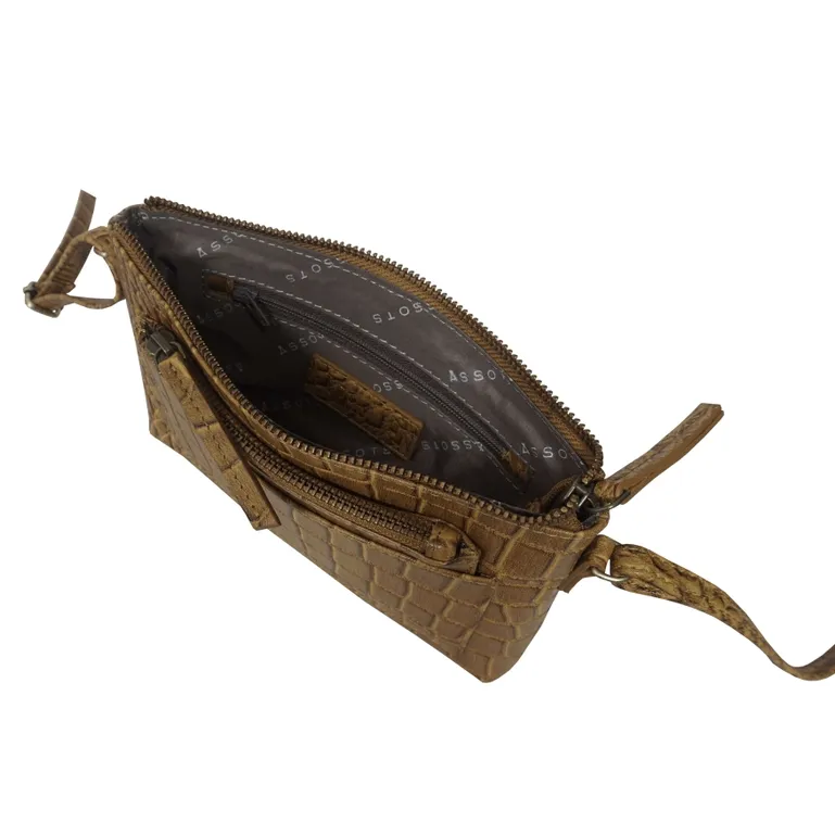 Aria Mustard Croc Real Leather Crossbody Bag & Wallet Set