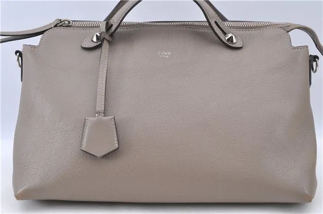 Auth FENDI By The Way Large 3Way Shoulder Hand Clutch Bag Leather Gray H7743