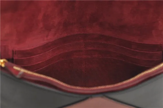 Authentic FENDI 2JOURS Leather Clutch Hand Bag Purse Bordeaux Red 1465E