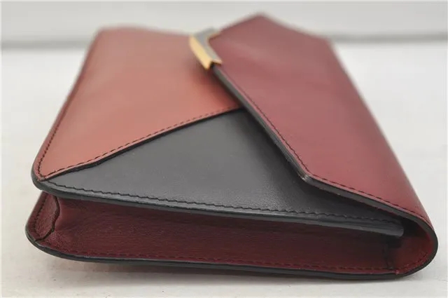 Authentic FENDI 2JOURS Leather Clutch Hand Bag Purse Bordeaux Red 1465E
