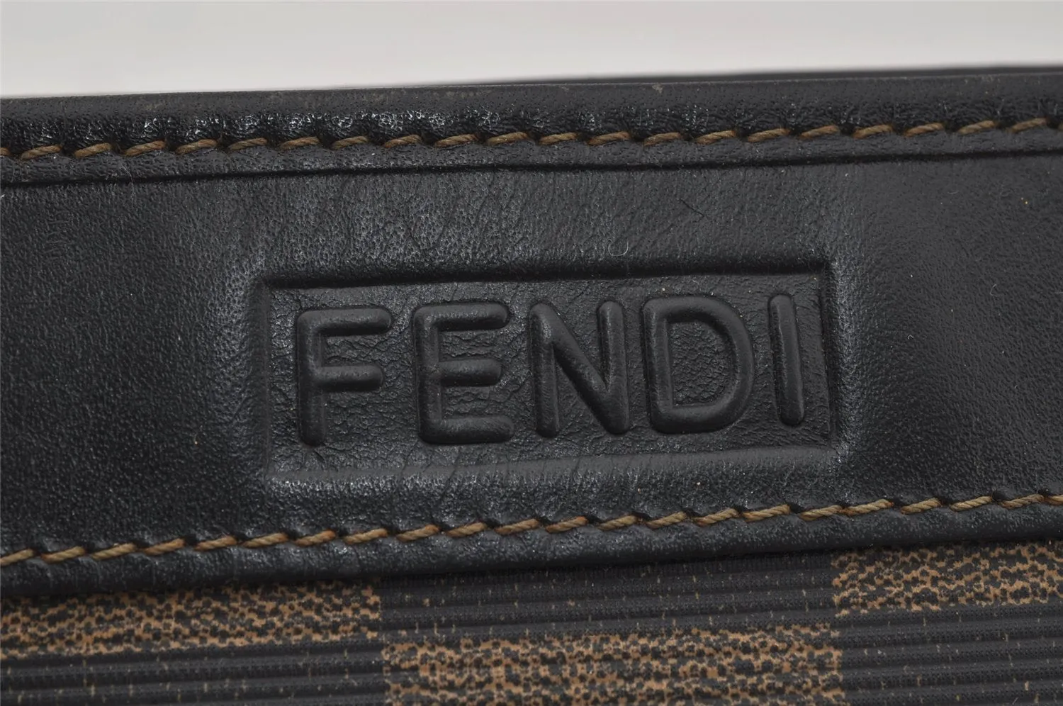 Authentic FENDI Pequin Check Clutch Hand Bag Purse PVC Leather Brown Black 0639J