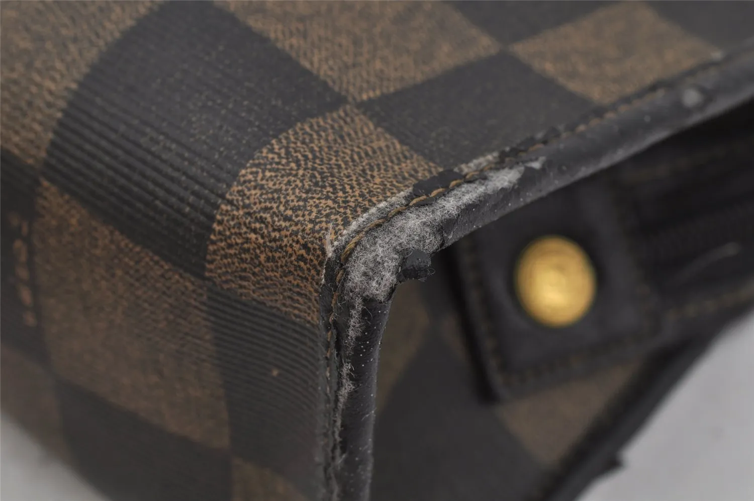 Authentic FENDI Pequin Check Clutch Hand Bag PVC Leather Brown Black Junk 0839J
