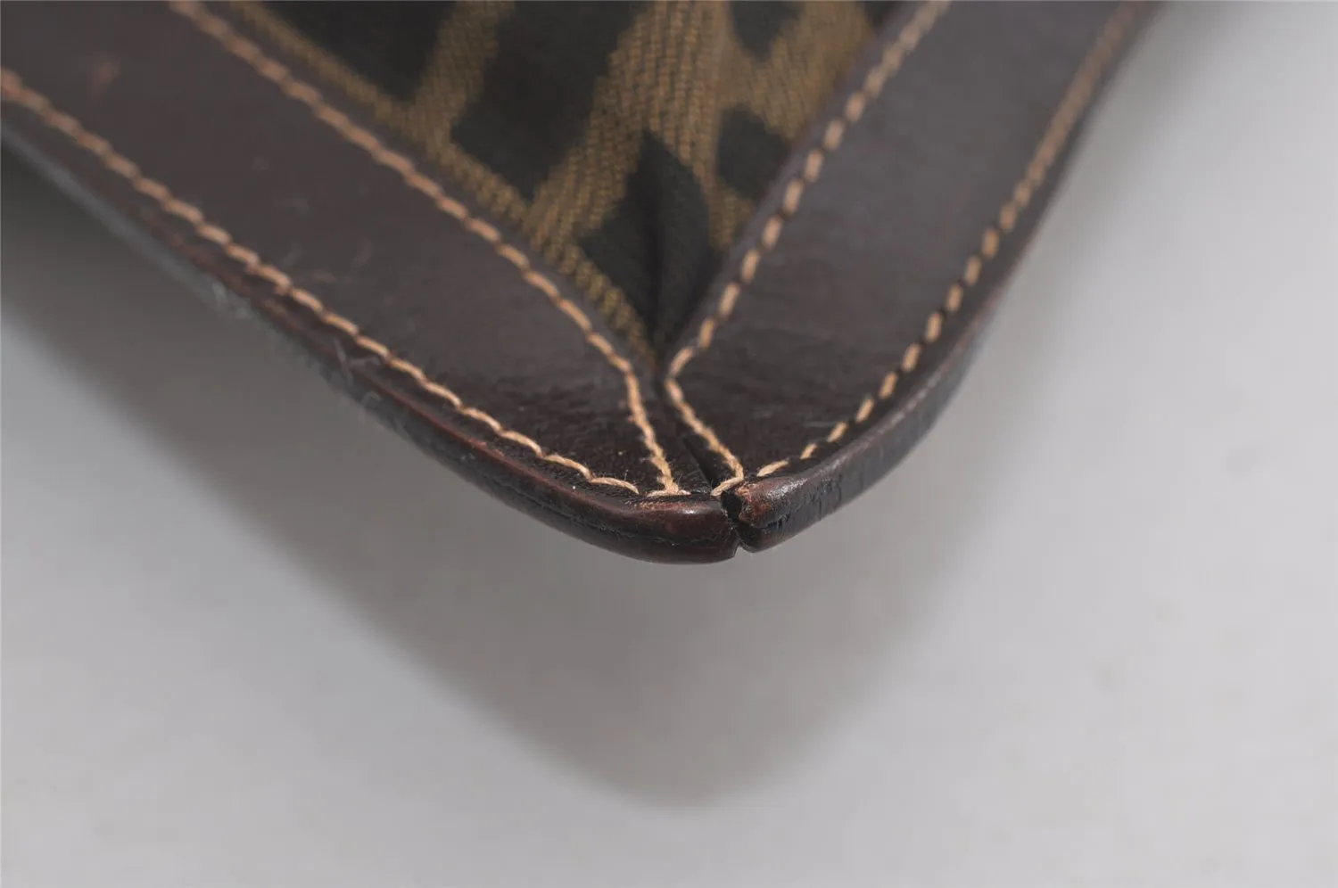 Authentic FENDI Zucca Clutch Hand Bag Purse Nylon Leather Brown Black 2265I