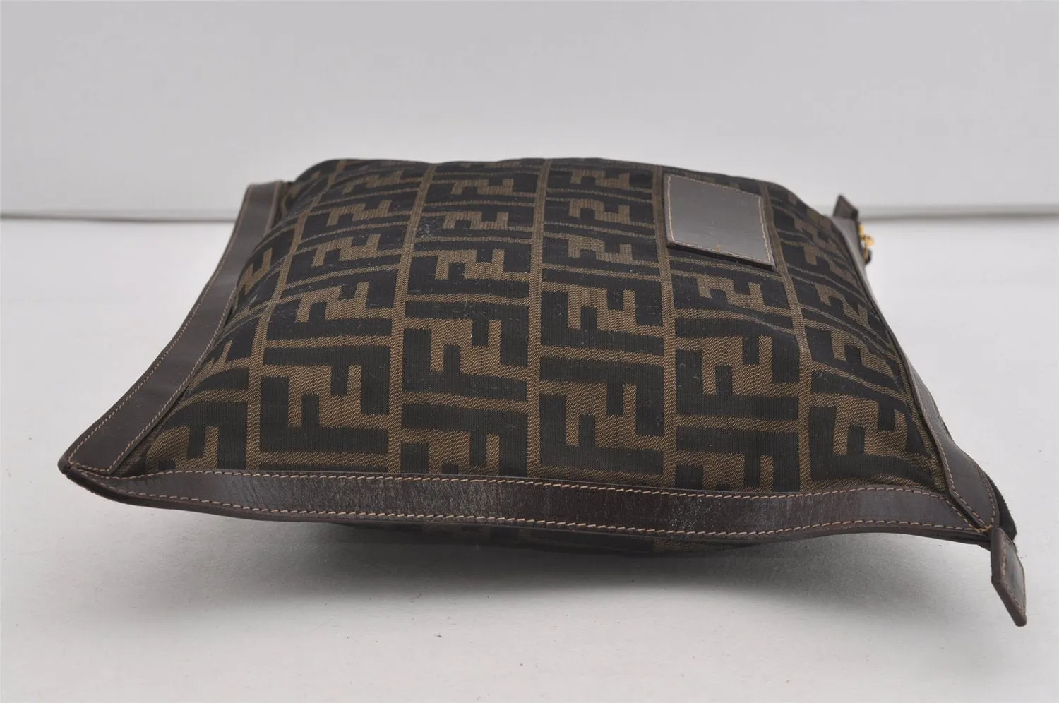 Authentic FENDI Zucca Clutch Hand Bag Purse Nylon Leather Brown Black 2265I