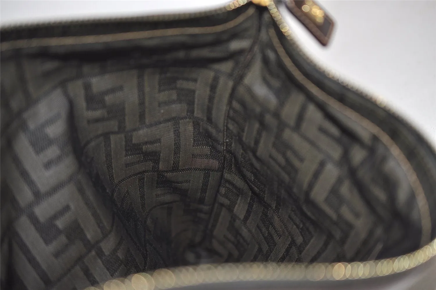 Authentic FENDI Zucca Clutch Hand Bag Purse Nylon Leather Brown Black 2265I