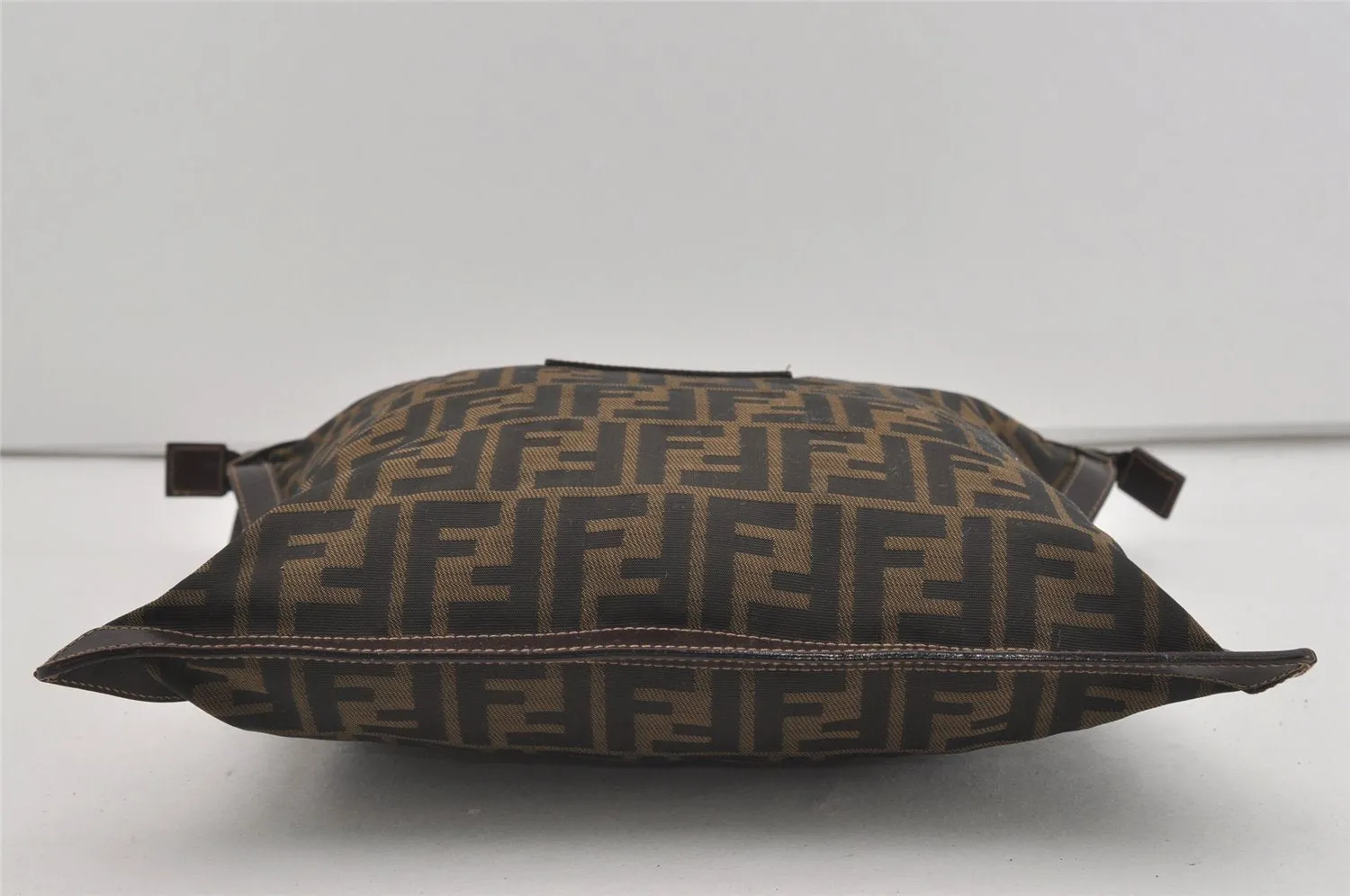 Authentic FENDI Zucca Clutch Hand Bag Purse Nylon Leather Brown Black 2265I