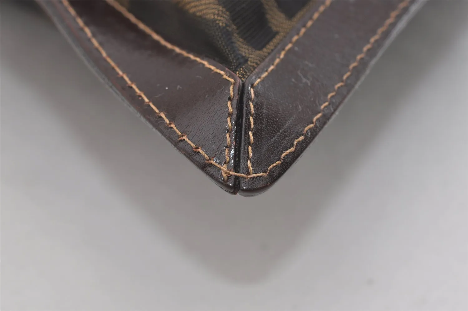 Authentic FENDI Zucca Clutch Hand Bag Purse Nylon Leather Brown Black 2265I