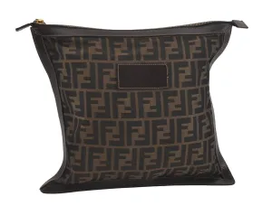 Authentic FENDI Zucca Clutch Hand Bag Purse Nylon Leather Brown Black 2265I