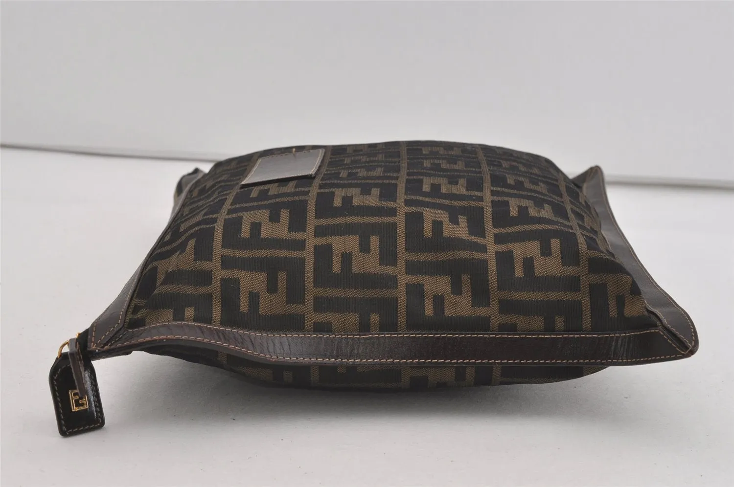 Authentic FENDI Zucca Clutch Hand Bag Purse Nylon Leather Brown Black 2265I