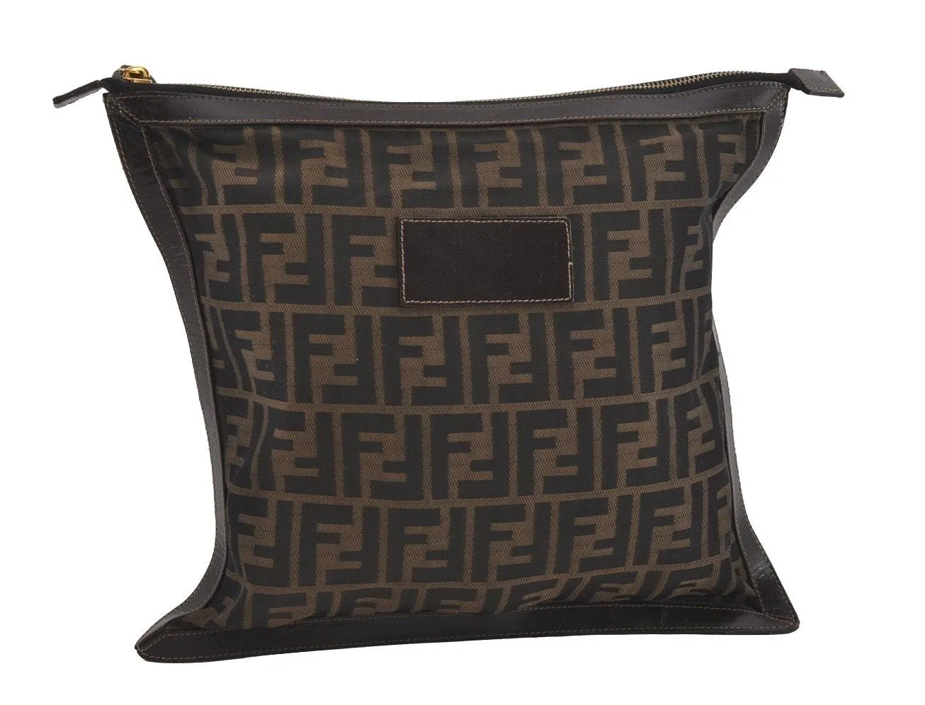 Authentic FENDI Zucca Clutch Hand Bag Purse Nylon Leather Brown Black 2265I