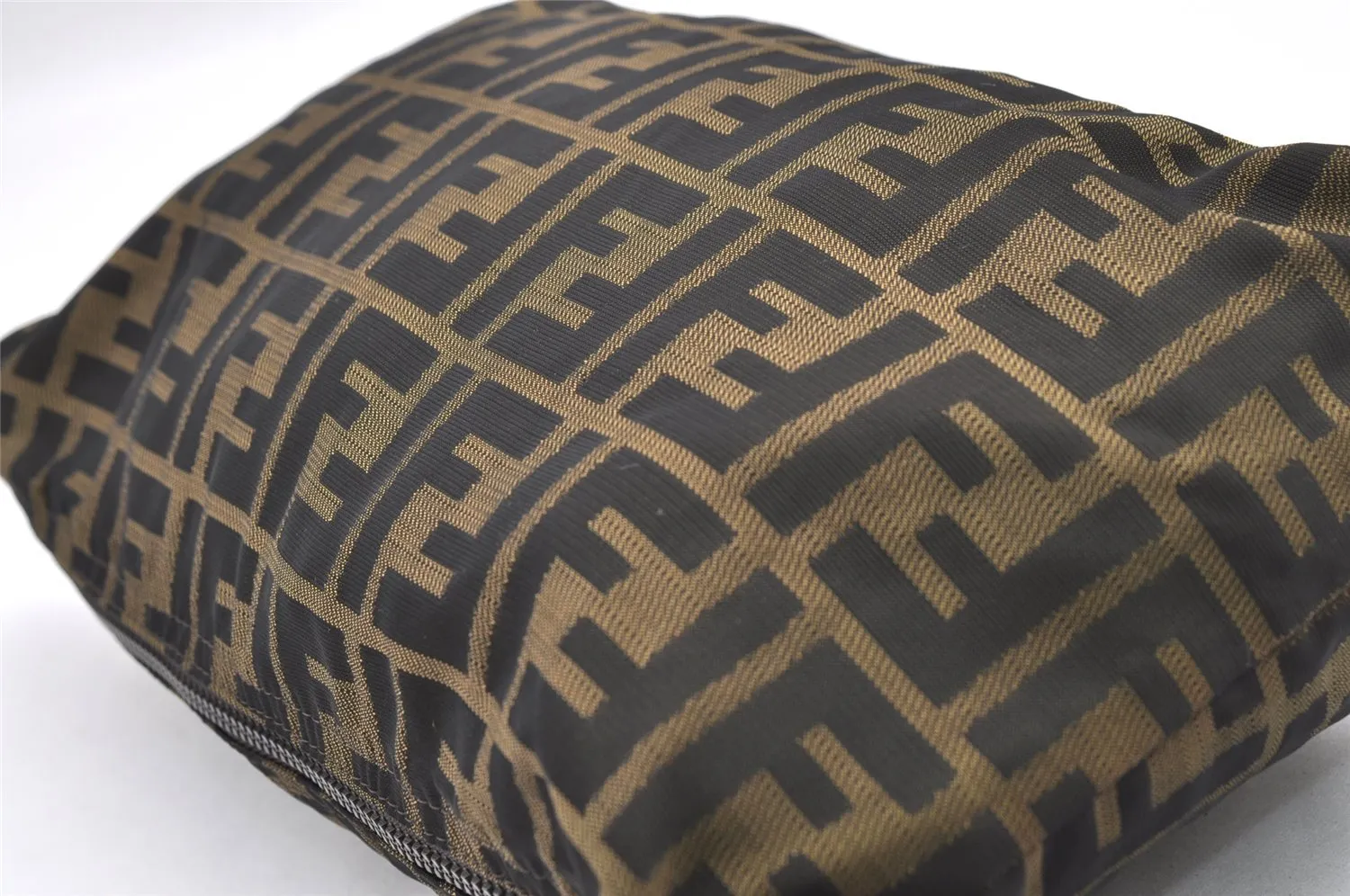 Authentic FENDI Zucca Clutch Hand Bag Purse Nylon Leather Brown Black 6686I