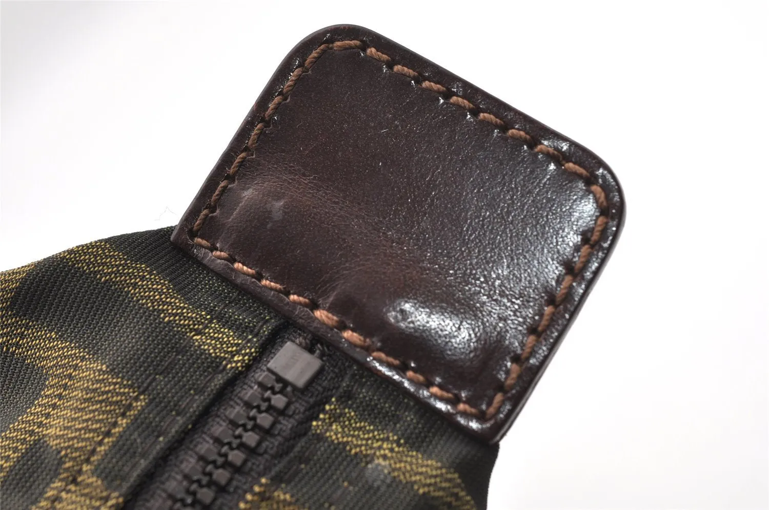 Authentic FENDI Zucca Clutch Hand Bag Purse Nylon Leather Brown Black 6686I