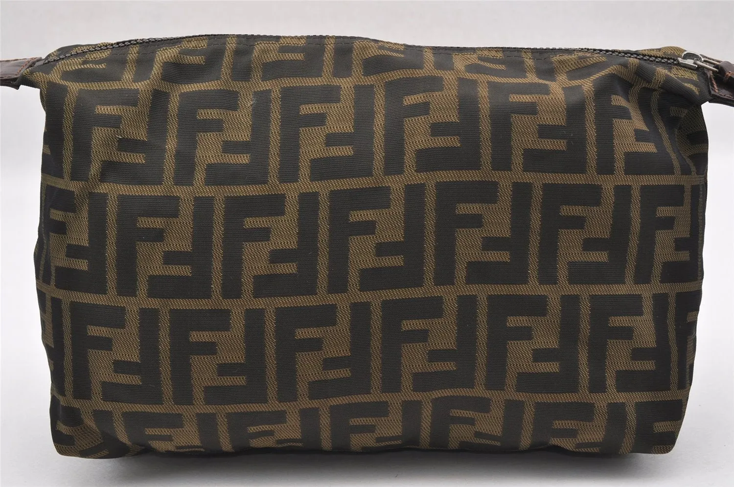 Authentic FENDI Zucca Clutch Hand Bag Purse Nylon Leather Brown Black 6686I