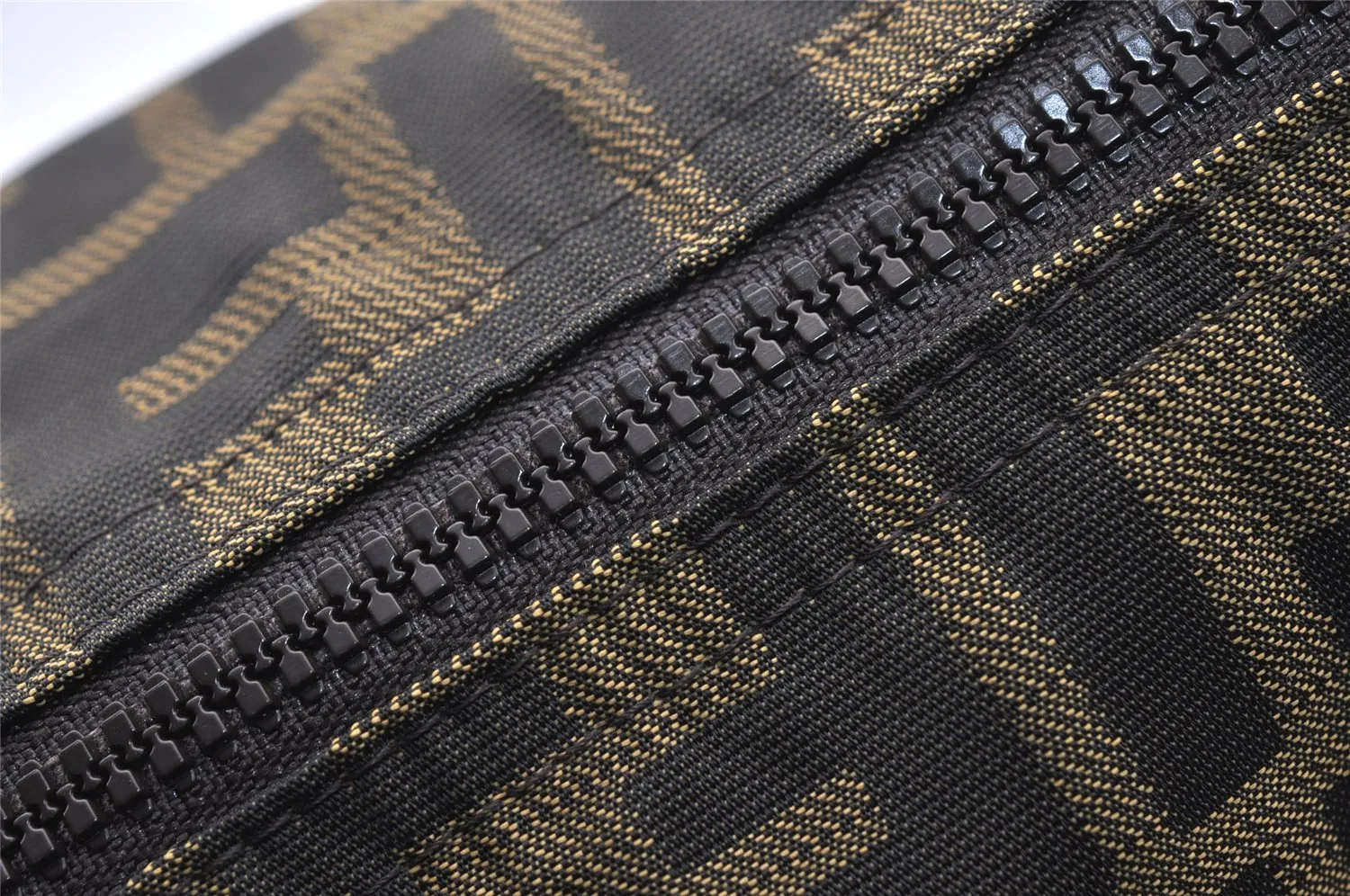 Authentic FENDI Zucca Clutch Hand Bag Purse Nylon Leather Brown Black 6686I