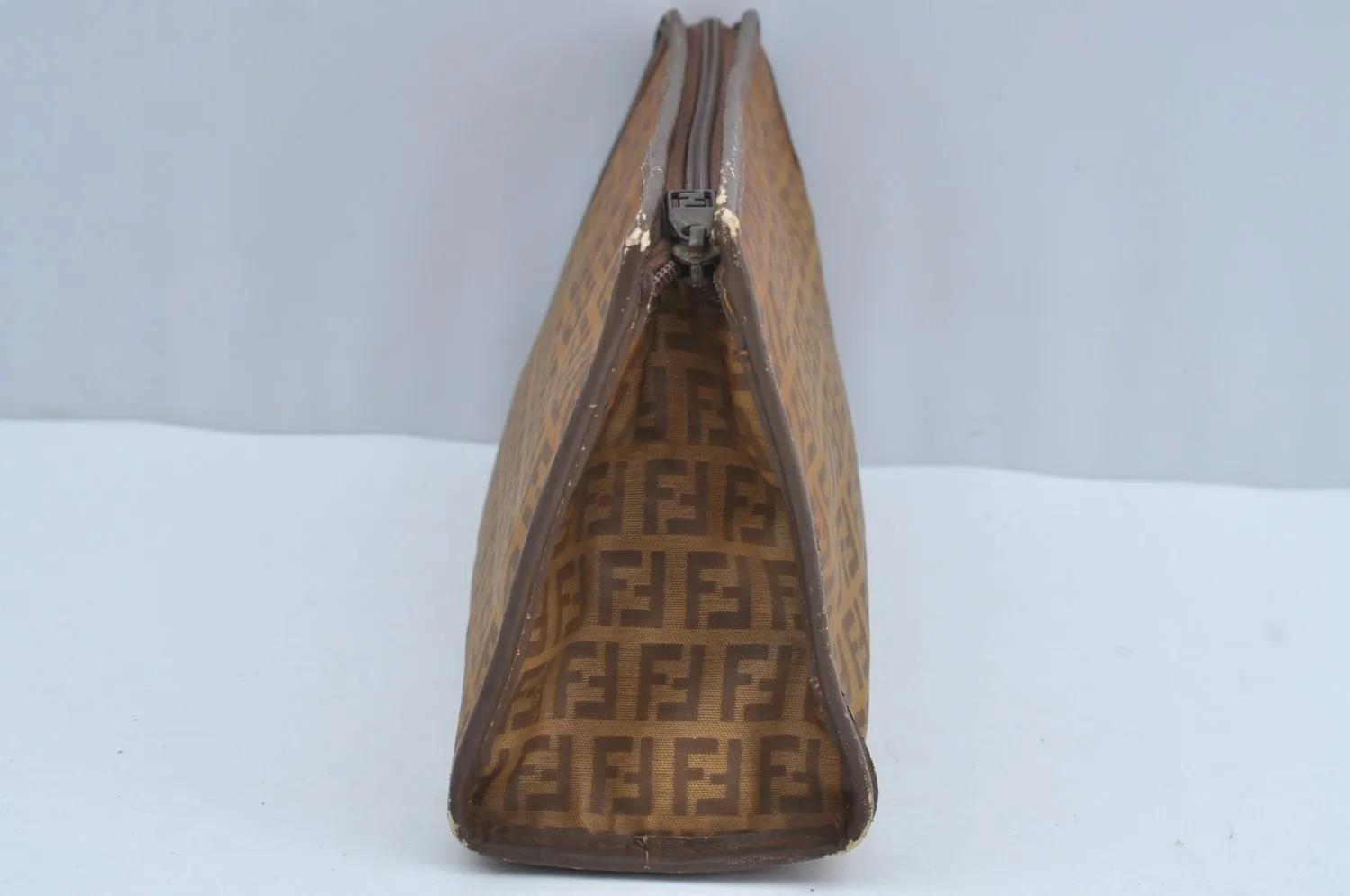Authentic FENDI Zucchino Clutch Hand Bag Purse PVC Leather Beige K8388