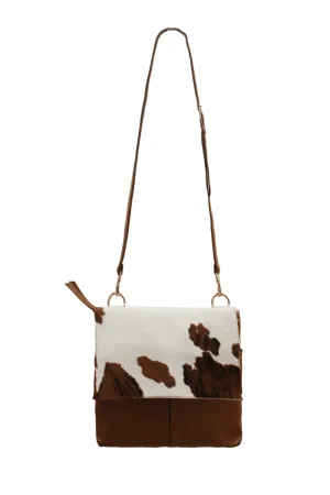 Barcelona Leather Handbag Tan and White Cowhide