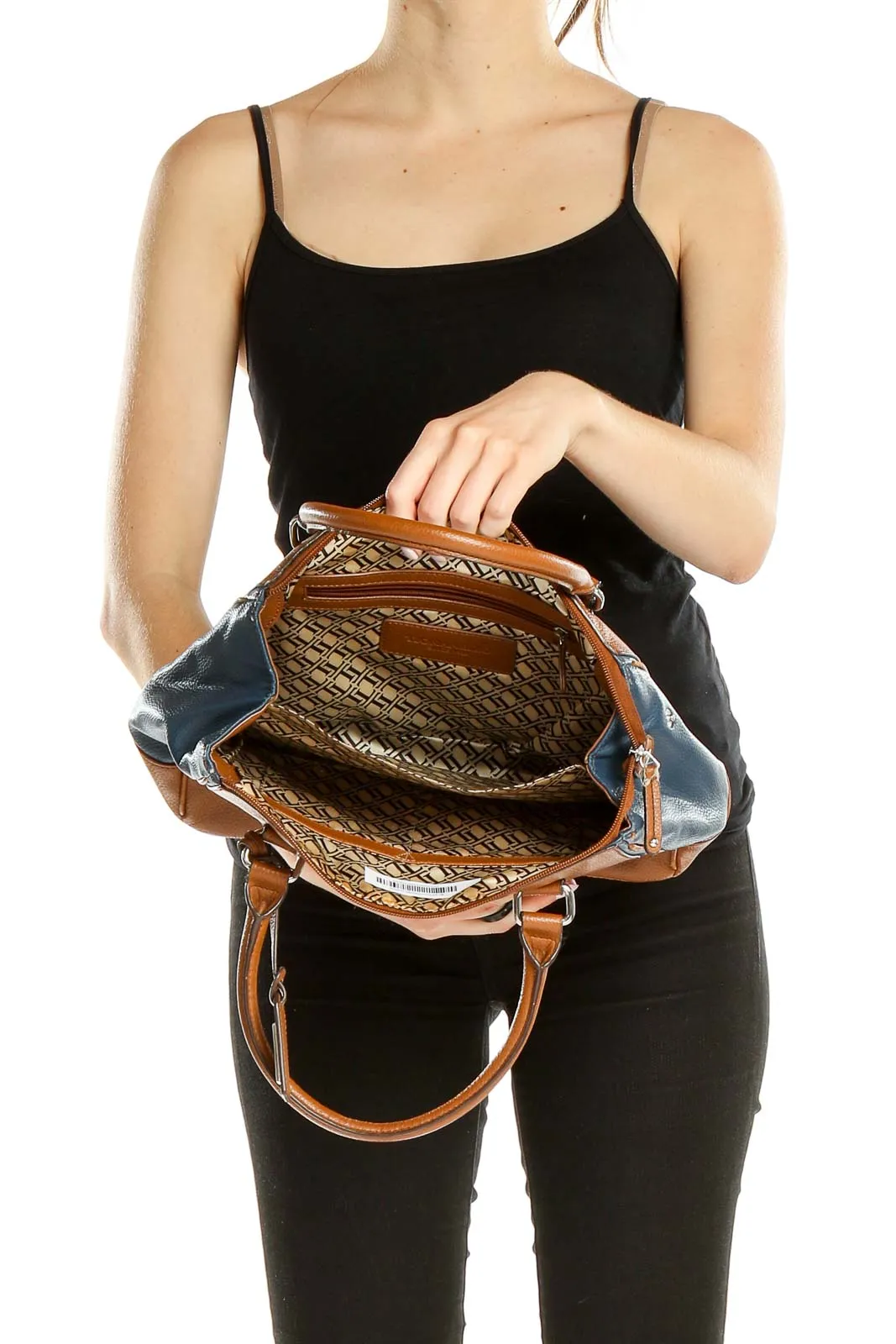 Brown and Blue Leather Satchel
