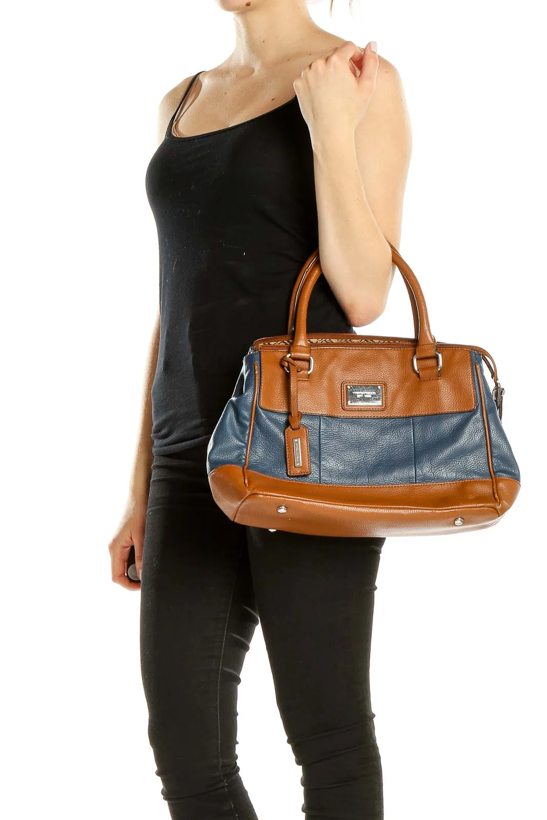 Brown and Blue Leather Satchel