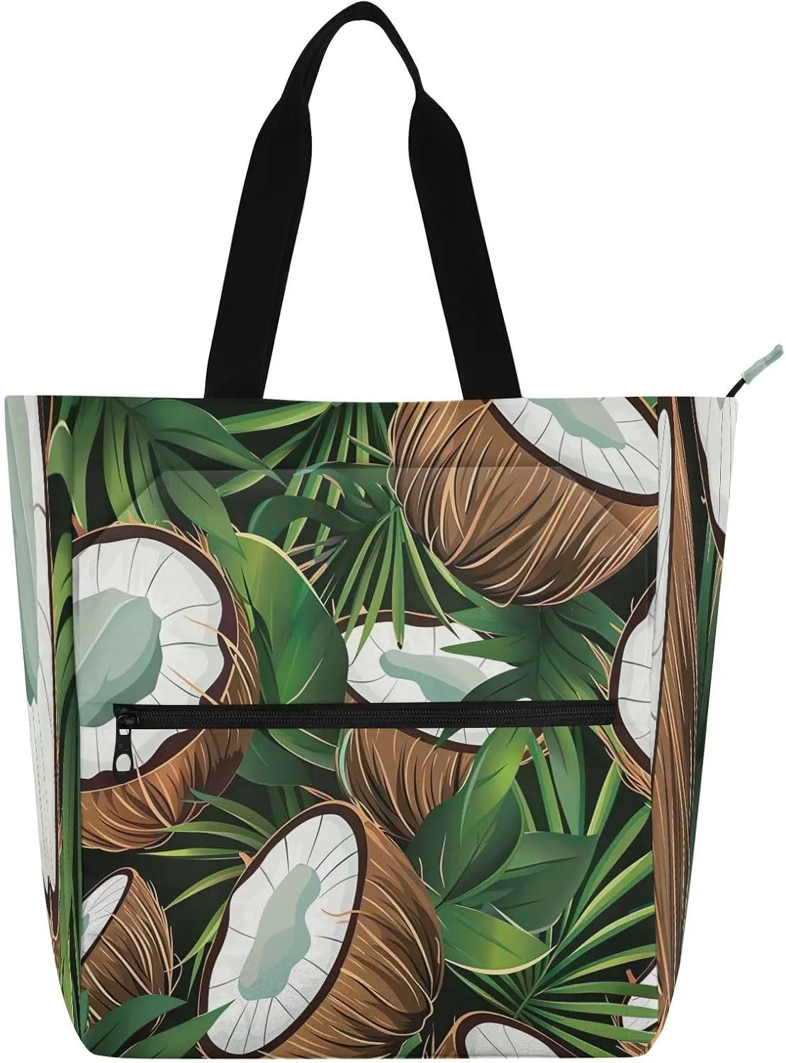 Cartoon Coconut Tote Bag,Large Capacity Handbag with Zipper Perfect for School,Travel,Shopping