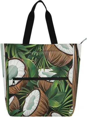 Cartoon Coconut Tote Bag,Large Capacity Handbag with Zipper Perfect for School,Travel,Shopping