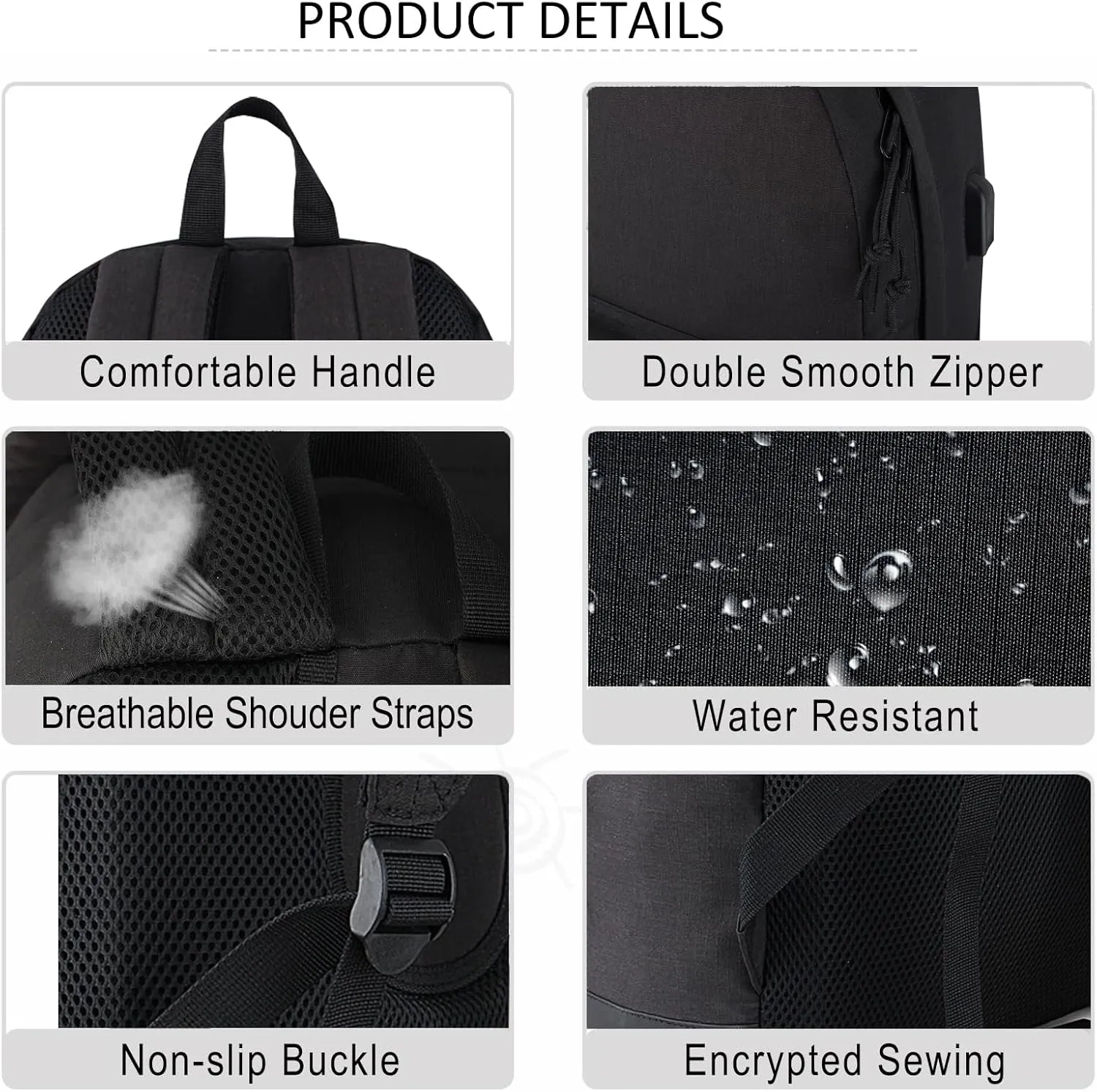 Casual Lightweight Laptop Backpack with Lunch Bag and a Small Bag, USB Charging PortWork backpack for Men and Women, Classic Backpack for College, Hiking Bag, Travel Backpacks(Black Set)