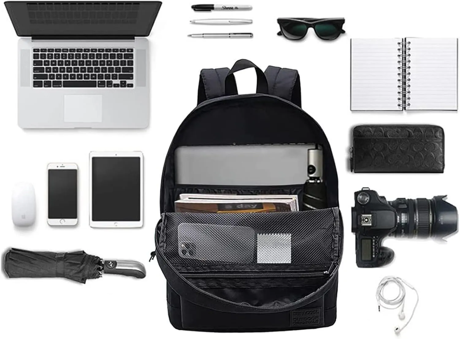 Casual Lightweight Laptop Backpack with Lunch Bag and a Small Bag, USB Charging PortWork backpack for Men and Women, Classic Backpack for College, Hiking Bag, Travel Backpacks(Black Set)