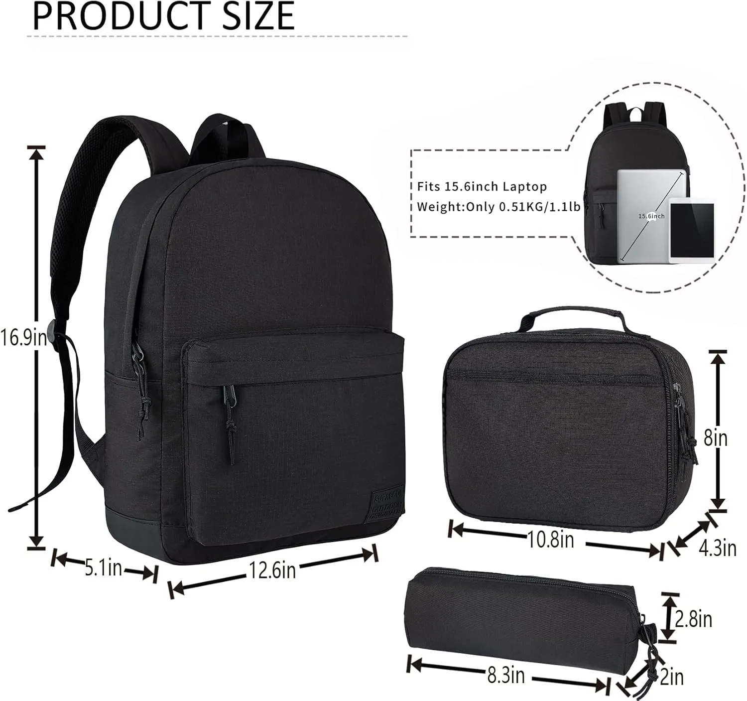Casual Lightweight Laptop Backpack with Lunch Bag and a Small Bag, USB Charging PortWork backpack for Men and Women, Classic Backpack for College, Hiking Bag, Travel Backpacks(Black Set)