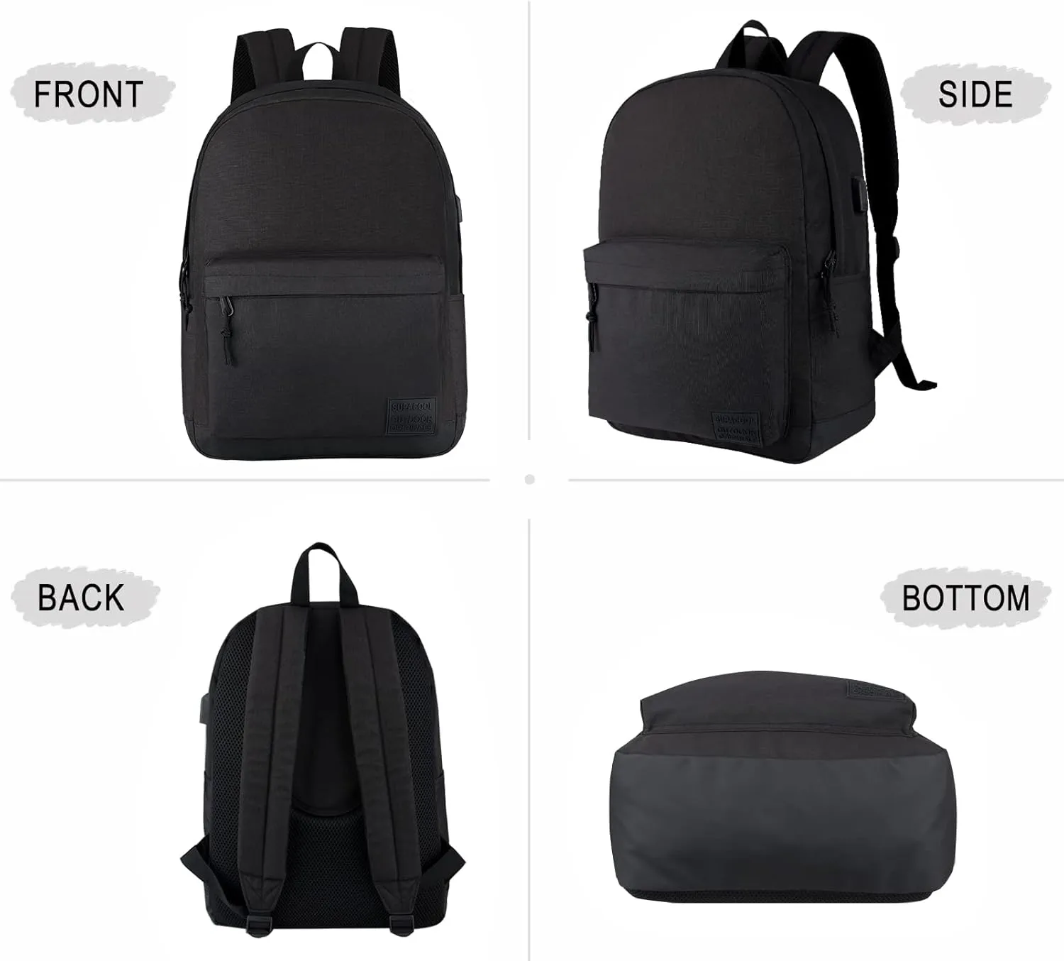 Casual Lightweight Laptop Backpack with Lunch Bag and a Small Bag, USB Charging PortWork backpack for Men and Women, Classic Backpack for College, Hiking Bag, Travel Backpacks(Black Set)