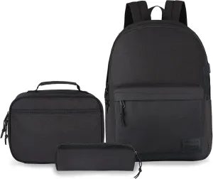 Casual Lightweight Laptop Backpack with Lunch Bag and a Small Bag, USB Charging PortWork backpack for Men and Women, Classic Backpack for College, Hiking Bag, Travel Backpacks(Black Set)